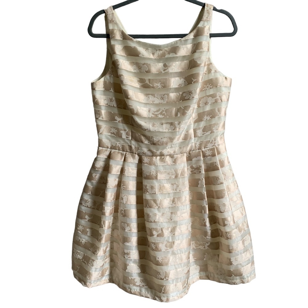 Eliza J Evening Dress SZ 12 Gold White Semi-Sheer Sleeveless Formal Party Dance